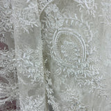 Beaded Corded Lace Mesh White