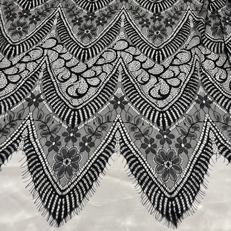 Embroidered Chantilly Lace Fabric with Eyelash Scallop