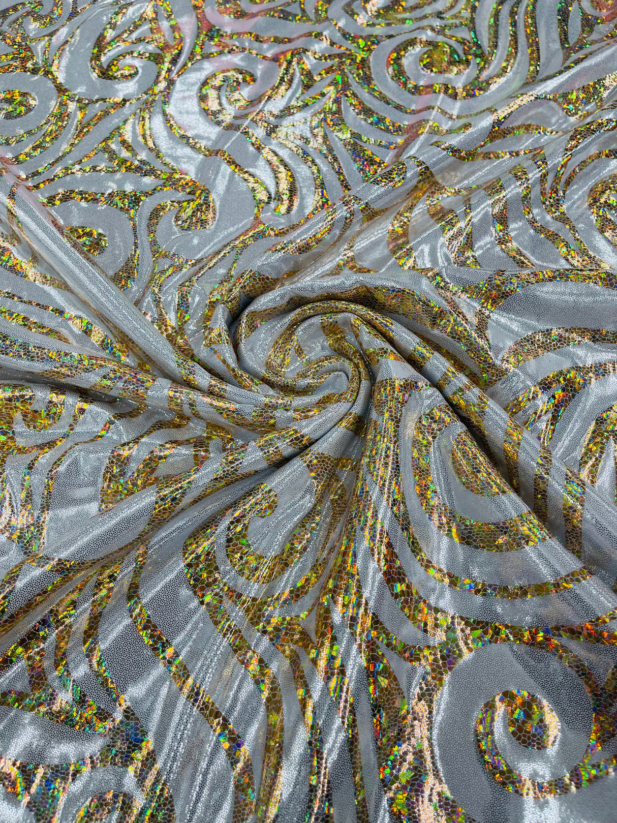 Foil Flame Spandex Fabric - Holographic Flame Print, 58" Width (1 Yard)