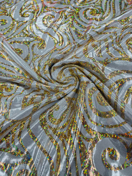 Foil Flame Spandex Fabric - Holographic Flame Print, 58" Width (1 Yard)