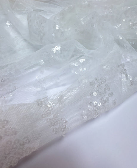 Polyamide Mesh Embroidered Sequin White