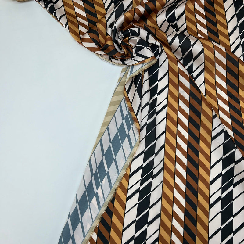 Polyester Sateen Striped Fabric Brown Multicolour Italy