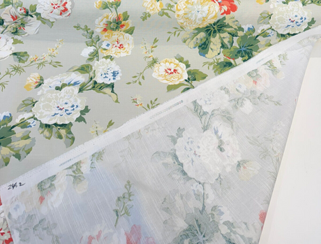 Waverly Alcea Poppy 100 Percent Cotton Fabric - Floral Print, Poppy Red, Dusk Blue, Fern, Golden, White, 54" Width (1 Yard)