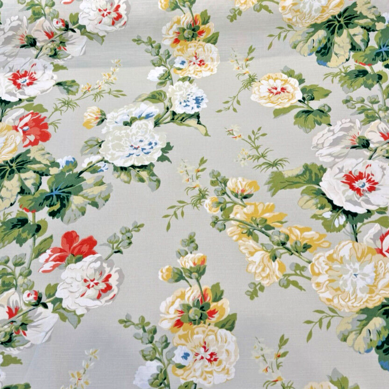 Waverly Alcea Poppy 100 Percent Cotton Fabric - Floral Print, Poppy Red, Dusk Blue, Fern, Golden, White, 54" Width (1 Yard)
