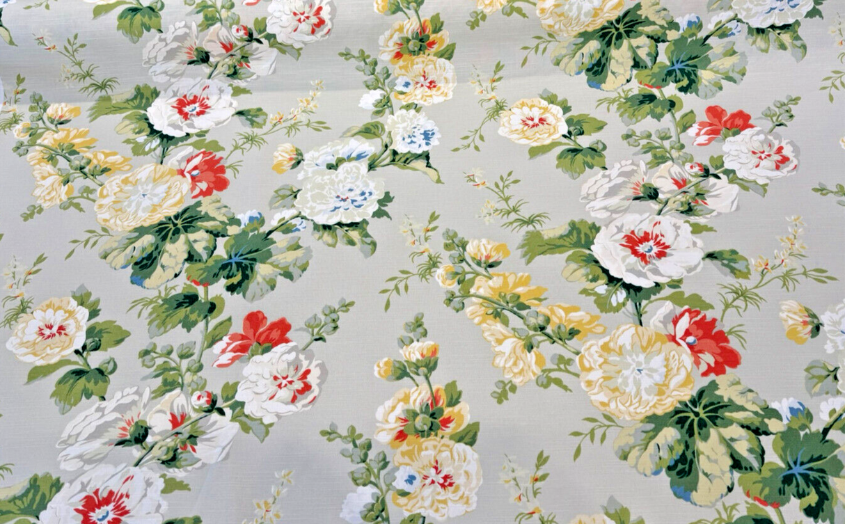 Waverly Alcea Poppy 100 Percent Cotton Fabric - Floral Print, Poppy Red, Dusk Blue, Fern, Golden, White, 54" Width (1 Yard)