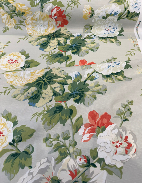 Waverly Alcea Poppy 100 Percent Cotton Fabric - Floral Print, Poppy Red, Dusk Blue, Fern, Golden, White, 54" Width (1 Yard)