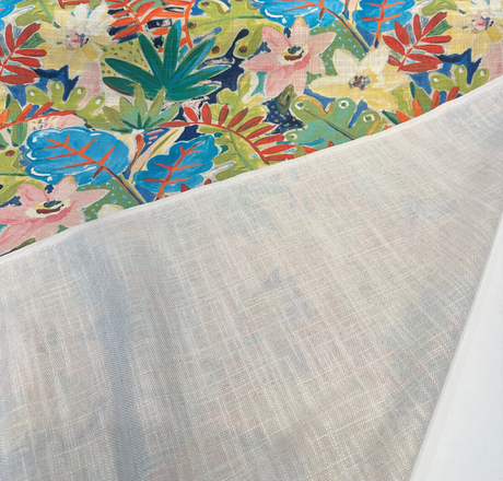 Waverly Thriving Jungle Floral Cotton Linen Fabric - Jungle Floral, Beige Background, 54" Width (1 Yard)