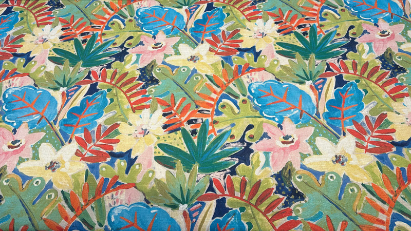 Waverly Thriving Jungle Floral Cotton Linen Fabric - Jungle Floral, Beige Background, 54" Width (1 Yard)