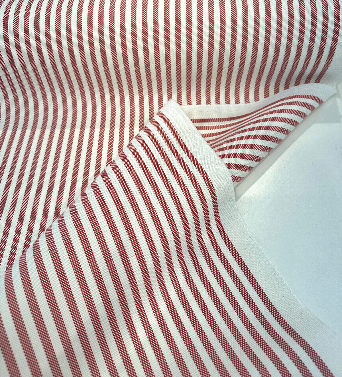 Sunbrella Two Tone Red Salsa Ticking Look Stripe Outdoor Upholstery Fabric - Salsa Red Ticking Look Stripe, 54" Width (1 Yard)
