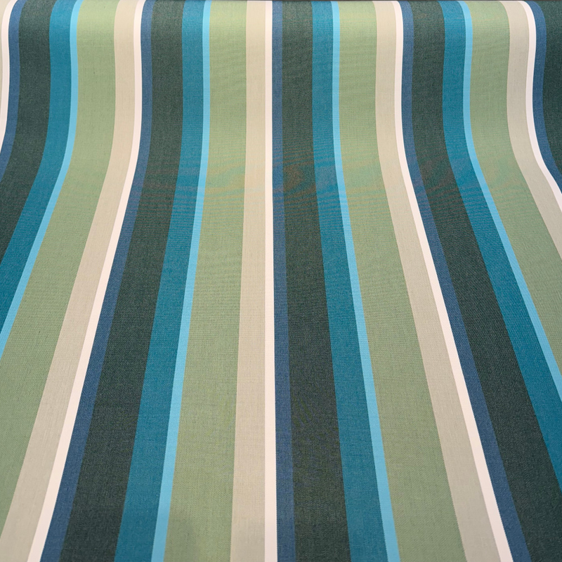 Sunbrella Beaming Lagoon Stripe 100 Percent Solution Dyed Acrylic Fabric - Lagoon Blue/Teal/Forest Green/Olive Green/Ivory Stripes, 54" Width (1 Yard)