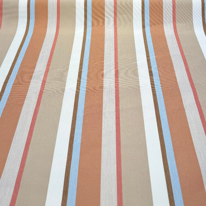 Sunbrella Beaming Mojave Stripe Solution Dyed Acrylic Fabric - Terracotta Red, Golden Yellow, Tan, Taupe, Ivory, Deep Brown Stripes, 54" Width (1 Yard)
