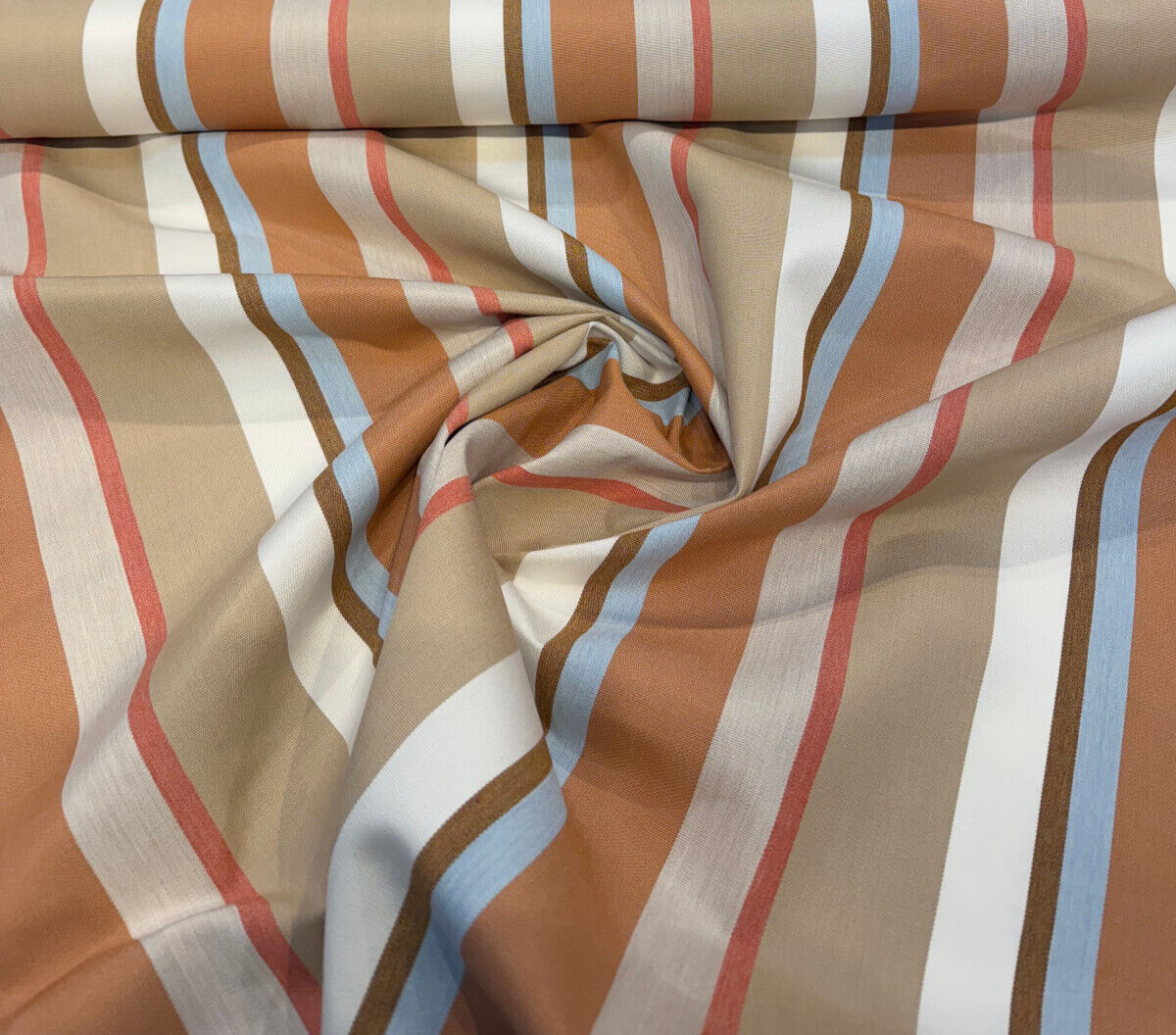 Sunbrella Beaming Mojave Stripe Solution Dyed Acrylic Fabric - Terracotta Red, Golden Yellow, Tan, Taupe, Ivory, Deep Brown Stripes, 54" Width (1 Yard)
