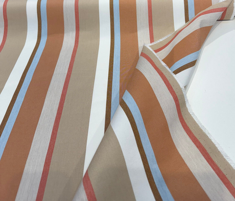 Sunbrella Beaming Mojave Stripe Solution Dyed Acrylic Fabric - Terracotta Red, Golden Yellow, Tan, Taupe, Ivory, Deep Brown Stripes, 54" Width (1 Yard)