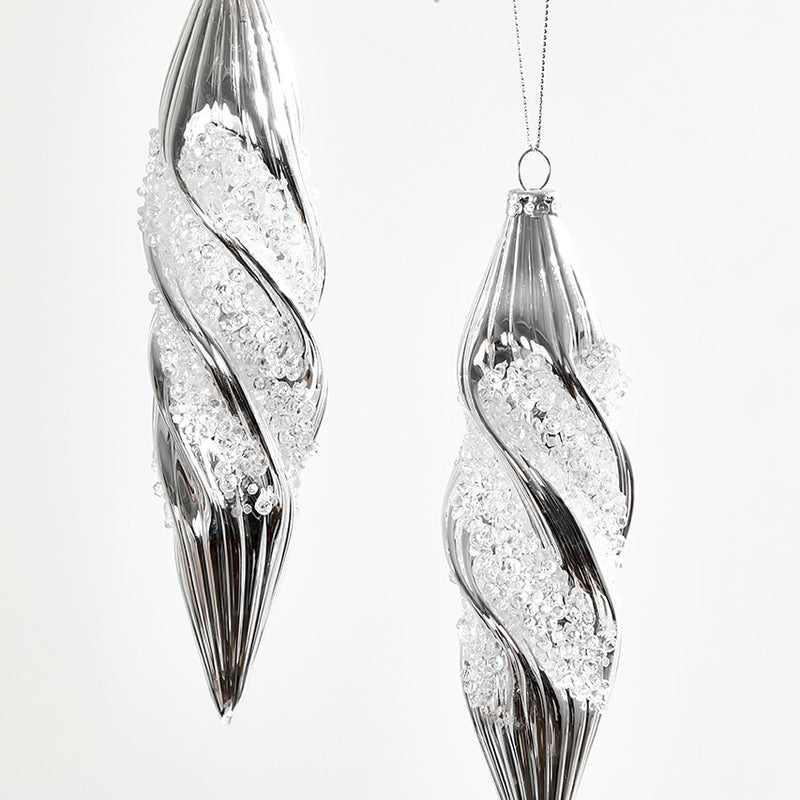 7"- 8" Silver Glass Drop Ornament