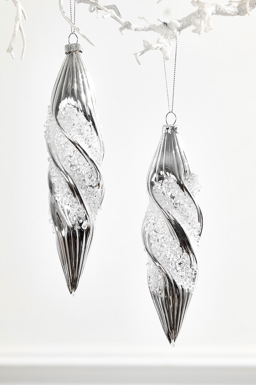 7"- 8" Silver Glass Drop Ornament