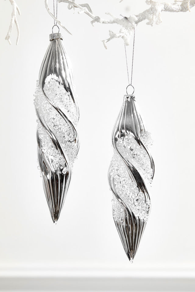 7"- 8" Silver Glass Drop Ornament