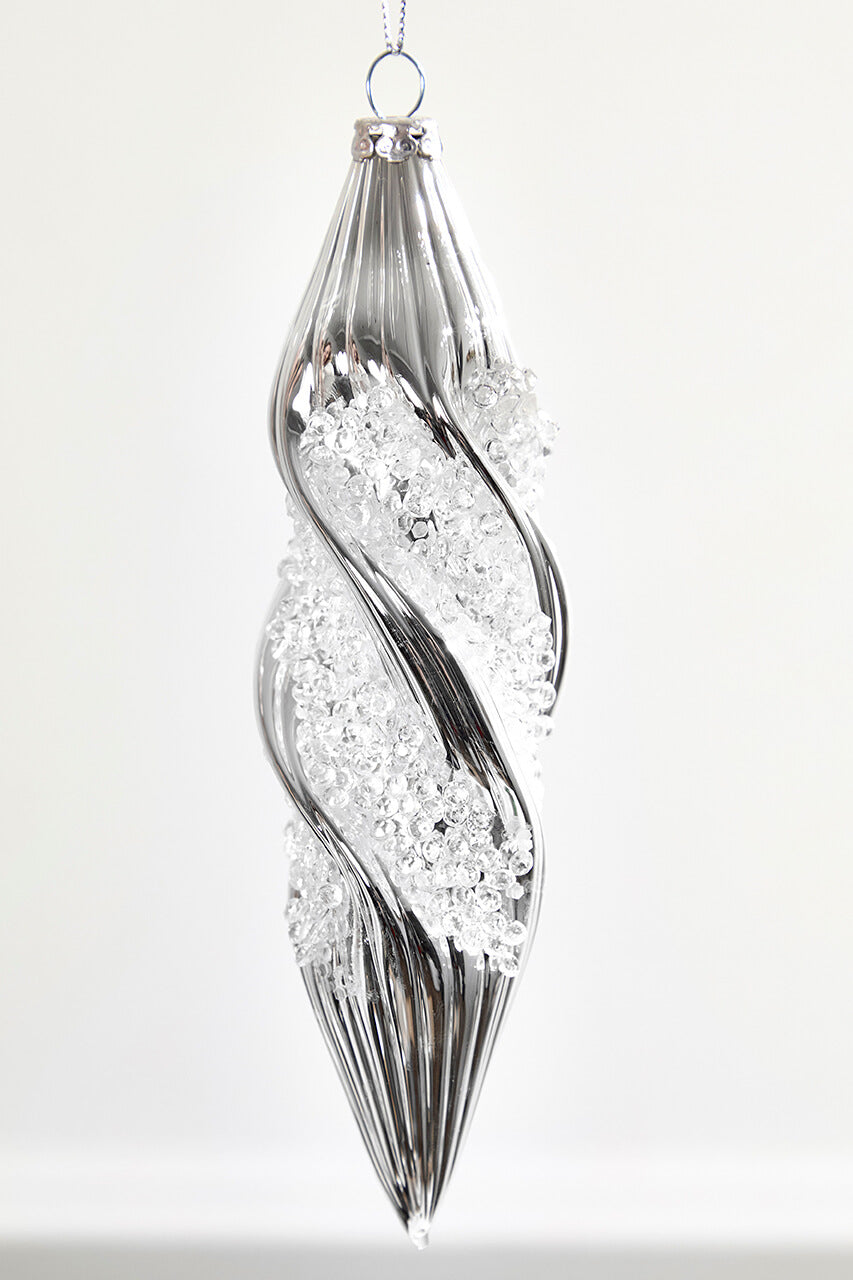 7"- 8" Silver Glass Drop Ornament