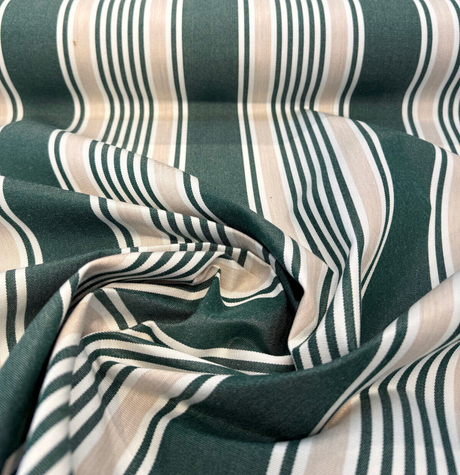 Aspen Green Stripe 100 Percent Solution Dyed Acrylic Fabric - Green, Beige, Ivory Stripes, 54" Width (1 Yard)