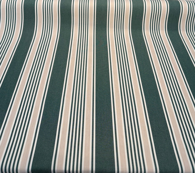 Aspen Green Stripe 100 Percent Solution Dyed Acrylic Fabric - Green, Beige, Ivory Stripes, 54" Width (1 Yard)