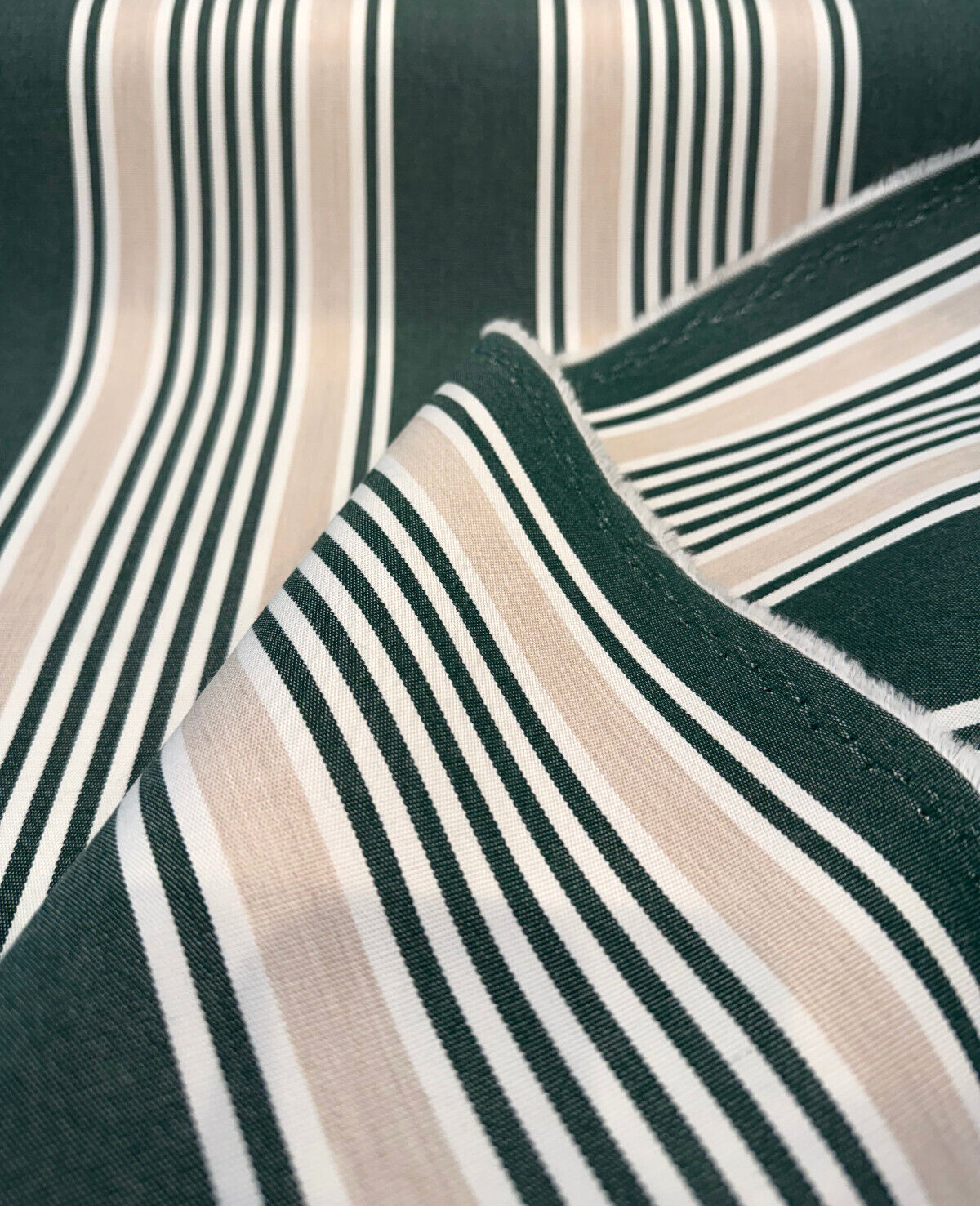 Aspen Green Stripe 100 Percent Solution Dyed Acrylic Fabric - Green, Beige, Ivory Stripes, 54" Width (1 Yard)
