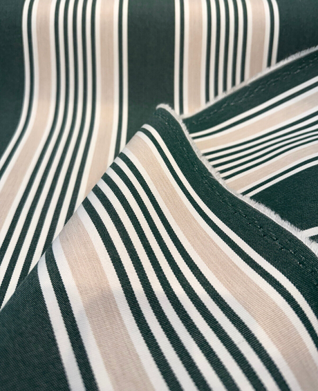 Aspen Green Stripe 100 Percent Solution Dyed Acrylic Fabric - Green, Beige, Ivory Stripes, 54" Width (1 Yard)