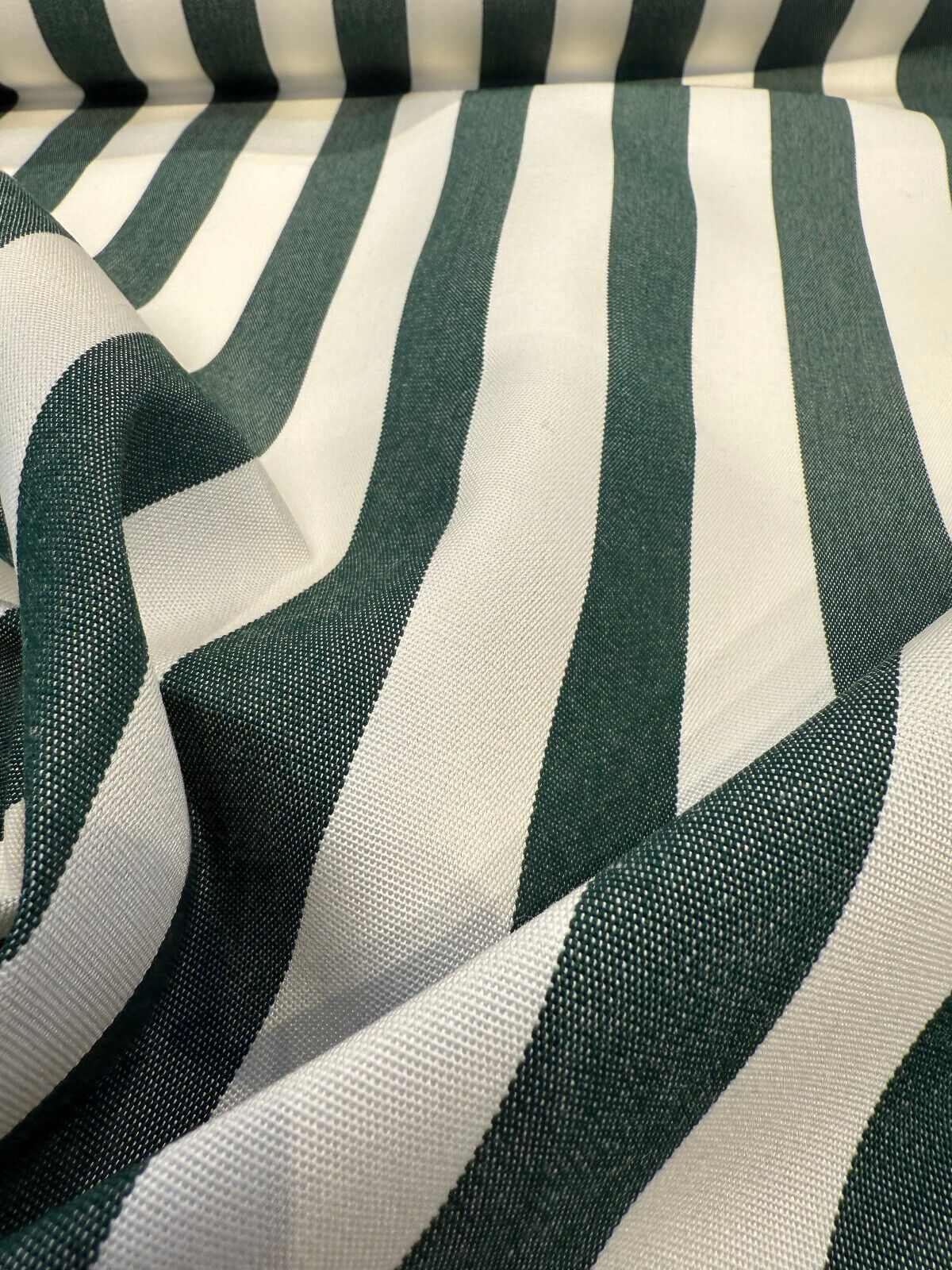 Sunbrella Mason Forest Green Acrylic Fabric - Forest Green And White Stripe, 54" Width (1 Yard)