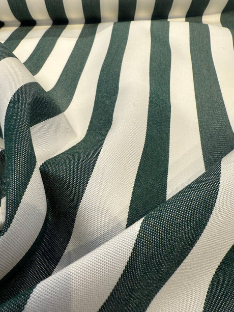 Sunbrella Mason Forest Green Acrylic Fabric - Forest Green And White Stripe, 54" Width (1 Yard)