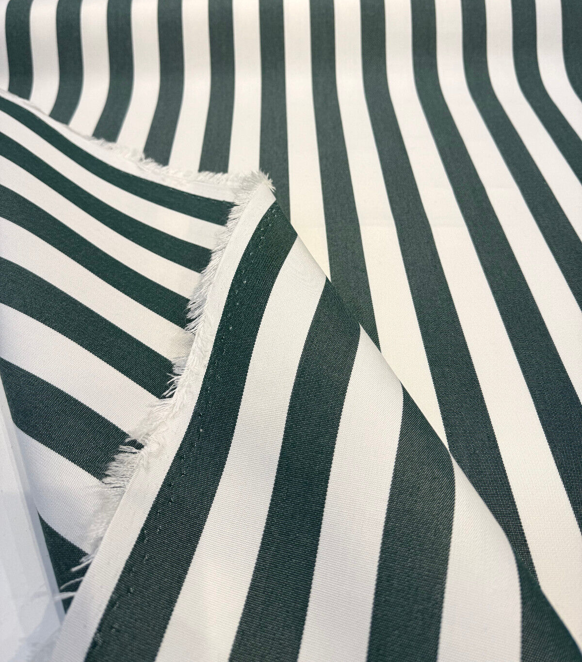 Sunbrella Mason Forest Green Acrylic Fabric - Forest Green And White Stripe, 54" Width (1 Yard)
