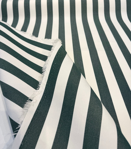 Sunbrella Mason Forest Green Acrylic Fabric - Forest Green And White Stripe, 54" Width (1 Yard)