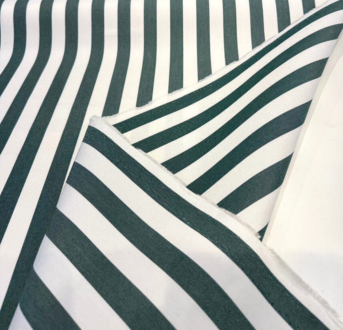 Sunbrella Mason Forest Green Acrylic Fabric - Forest Green And White Stripe, 54" Width (1 Yard)