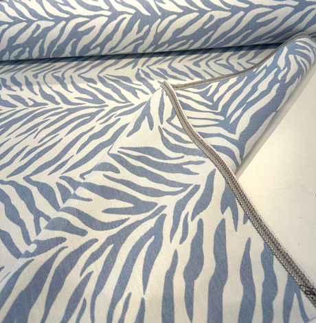 Sunbrella Veranda Sky Blue Reversible Outdoor Performance Acrylic Fabric - Sky Blue And White Zebra Pattern, 54" Width (By The Yard)