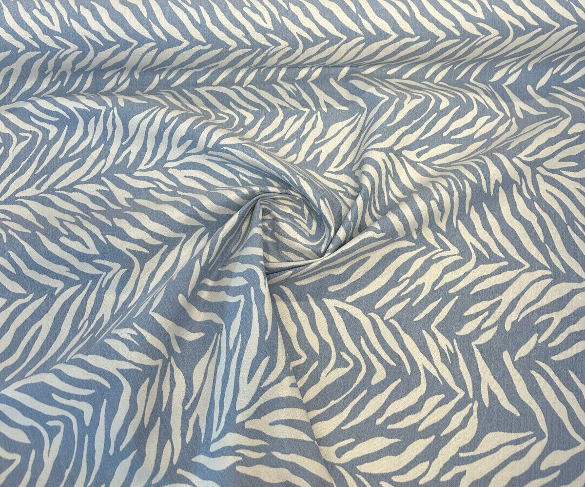 Sunbrella Veranda Sky Blue Reversible Outdoor Performance Acrylic Fabric - Sky Blue And White Zebra Pattern, 54" Width (By The Yard)