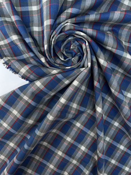 Cotton Tweed Gray-Blue Checked