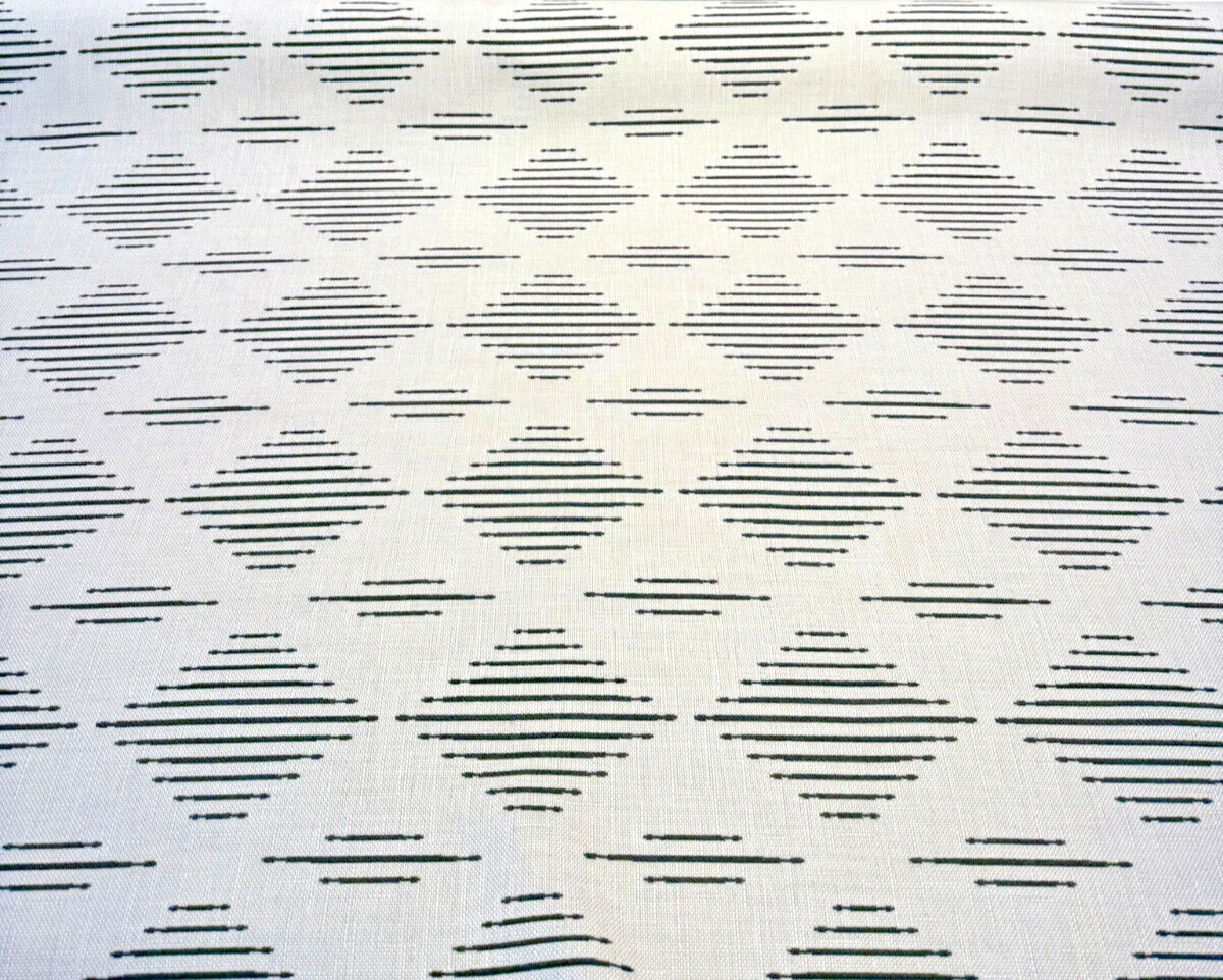 Sunbrella Spinner Diamond Onyx Black Acrylic Fabric - Black And Ivory Off-White Diamond Pattern, 54" Width (1 Yard)