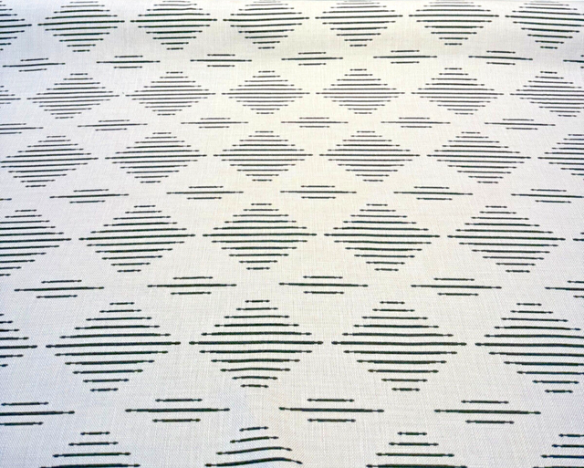 Sunbrella Spinner Diamond Onyx Black Acrylic Fabric - Black And Ivory Off-White Diamond Pattern, 54" Width (1 Yard)
