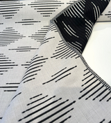 Sunbrella Spinner Diamond Onyx Black Acrylic Fabric - Black And Ivory Off-White Diamond Pattern, 54" Width (1 Yard)