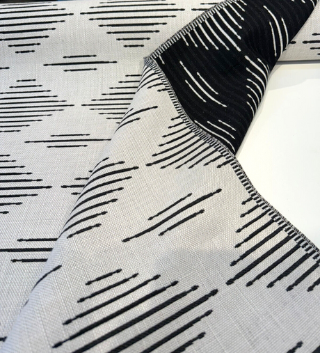 Sunbrella Spinner Diamond Onyx Black Acrylic Fabric - Black And Ivory Off-White Diamond Pattern, 54" Width (1 Yard)