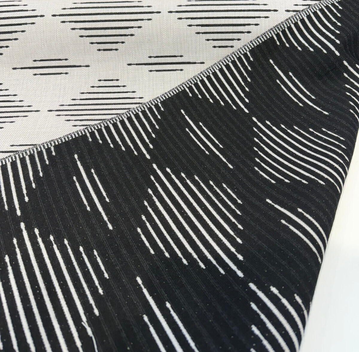 Sunbrella Spinner Diamond Onyx Black Acrylic Fabric - Black And Ivory Off-White Diamond Pattern, 54" Width (1 Yard)