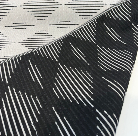Sunbrella Spinner Diamond Onyx Black Acrylic Fabric - Black And Ivory Off-White Diamond Pattern, 54" Width (1 Yard)