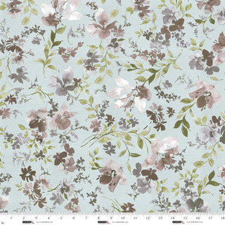 Cotton Wideback Fabric Dusty Blue Garden Whispers 118"