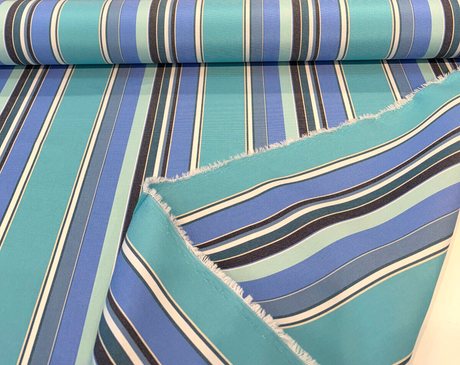 Sunbrella Stripe Dolce Oasis Blue Teal Acrylic Fabric - Blue Teal Asymmetrical Stripe, 54" Width (1 Yard)