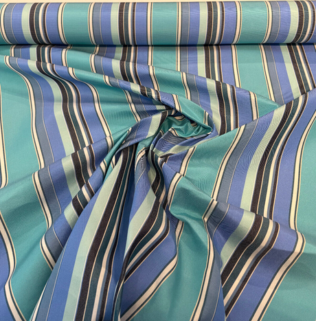 Sunbrella Stripe Dolce Oasis Blue Teal Acrylic Fabric - Blue Teal Asymmetrical Stripe, 54" Width (1 Yard)