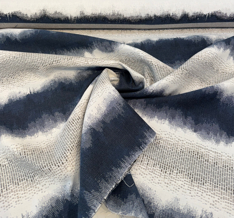 Sunbrella Drifting Indigo Blue Stripe Solution-Dyed Acrylic Fabric - Indigo Blue/White Ombre Stripe, 56" Width, 14" Repeat (1 Yard)
