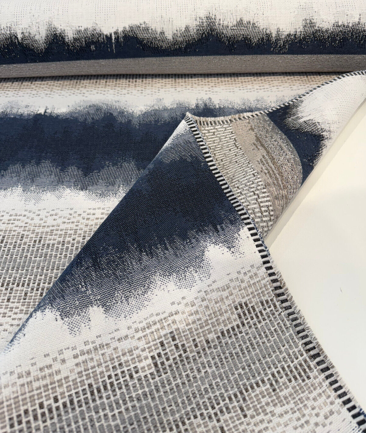 Sunbrella Drifting Indigo Blue Stripe Solution-Dyed Acrylic Fabric - Indigo Blue/White Ombre Stripe, 56" Width, 14" Repeat (1 Yard)
