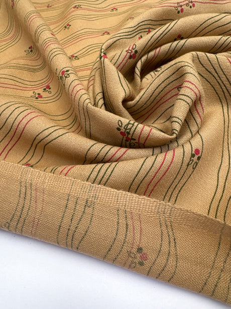 Printed Wool Fabric Brown Beige Stripes