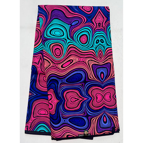 African Print Ankara Cotton Fabric - Pink, Purple, Turquoise, Blue Kilima Reverb Design, 46" Width (1 Yard)