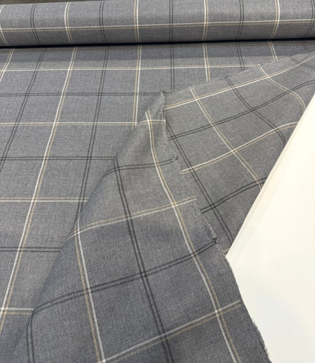 Sunbrella Paradigm Solution Dyed Acrylic Fabric - Stone Gray Plaid, 54" Width (1 Yard)