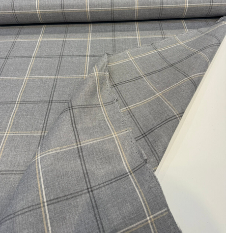 Sunbrella Paradigm Solution Dyed Acrylic Fabric - Stone Gray Plaid, 54" Width (1 Yard)