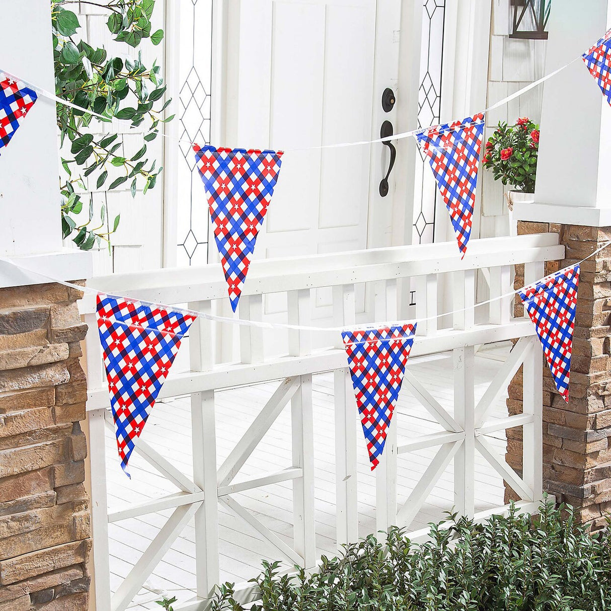 100 ft. x 14" Patriotic Gingham Plastic Pennant Hanging Banner Decoration