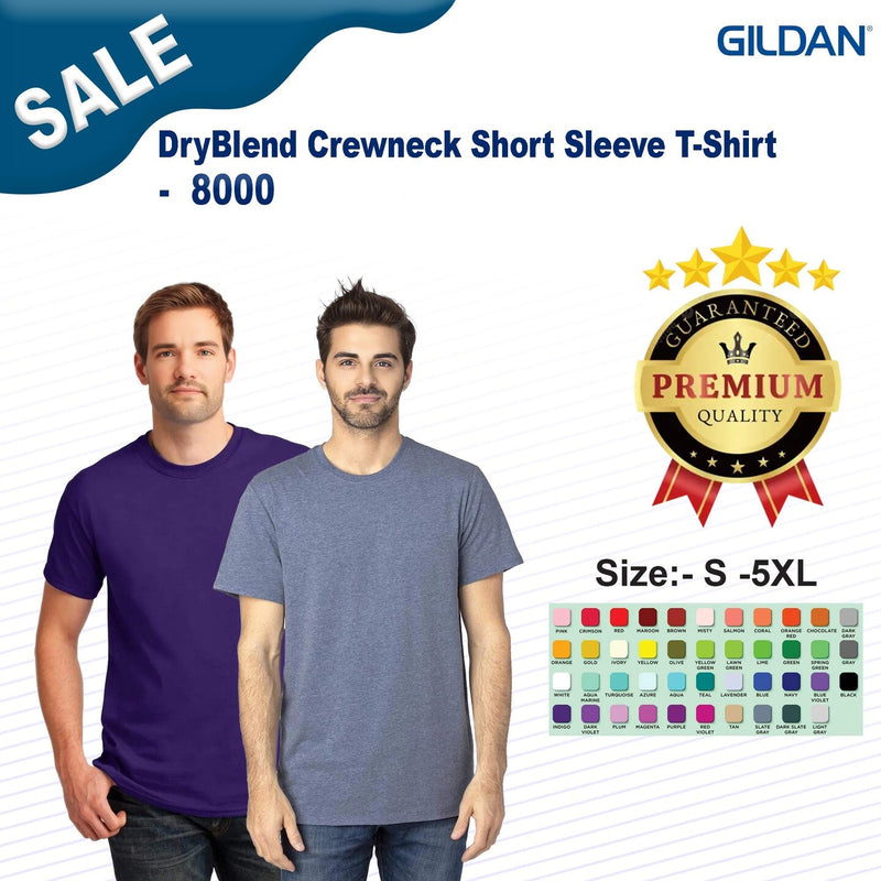 Gildan DryBlend Crewneck Short Sleeve T Shirt | Moisture Wicking Performance Tee | Classic Fit Cotton Poly Shirt